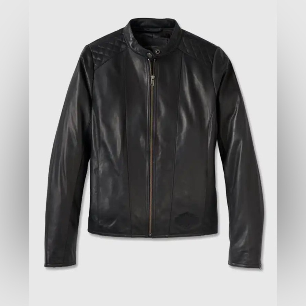 Harley-Davidson Women's Scene Supreme  Sheepskin Leather Moto Jacket in Black